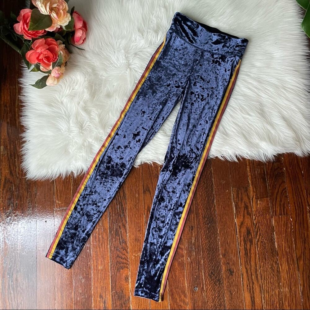 Aerie Crushed Velvet Leggings Navy Sport Stripe Size Small